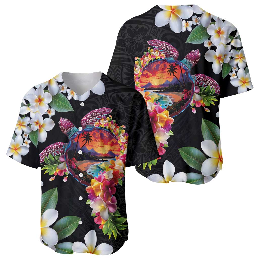Hawaiian Lei Day Baseball Jersey Plumeria and Turtle with Polynesian Tribal Pattern LT03 - Polynesian Pride
