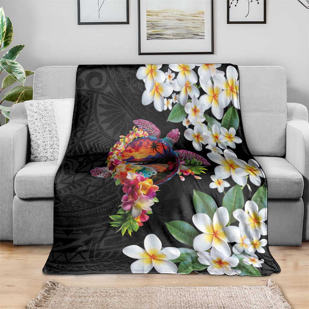 Hawaiian Lei Day Blanket Plumeria and Turtle with Polynesian Tribal Pattern