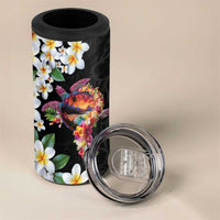 Hawaiian Lei Day 4 in 1 Can Cooler Tumbler Plumeria and Turtle with Polynesian Tribal Pattern