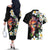Hawaiian Lei Day Couples Matching Off The Shoulder Long Sleeve Dress and Hawaiian Shirt Plumeria and Turtle with Polynesian Tribal Pattern
