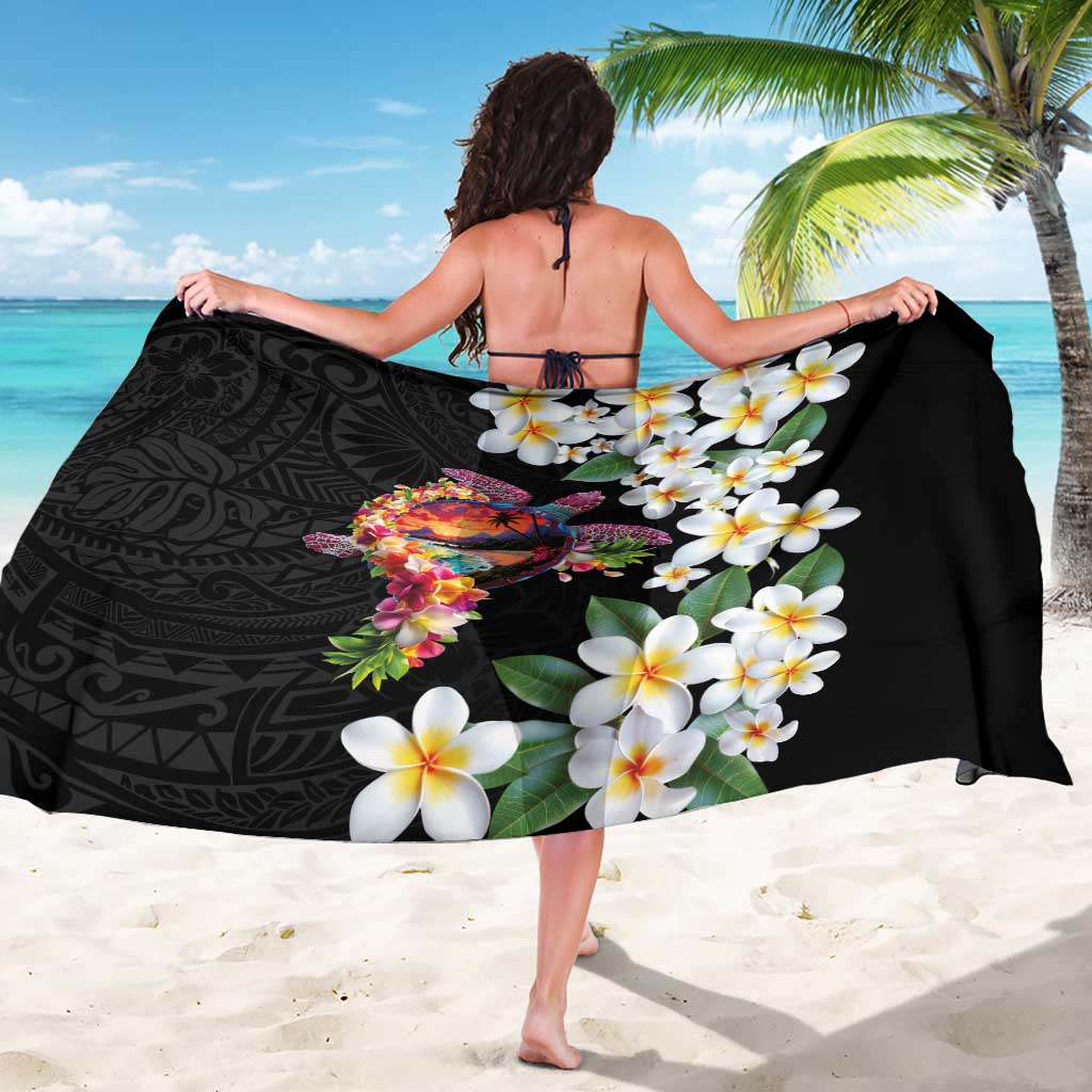 Hawaiian Lei Day Sarong Plumeria and Turtle with Polynesian Tribal Pattern