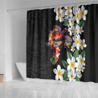 Hawaiian Lei Day Shower Curtain Plumeria and Turtle with Polynesian Tribal Pattern LT03 - Polynesian Pride