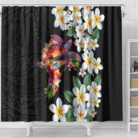 Hawaiian Lei Day Shower Curtain Plumeria and Turtle with Polynesian Tribal Pattern LT03 - Polynesian Pride