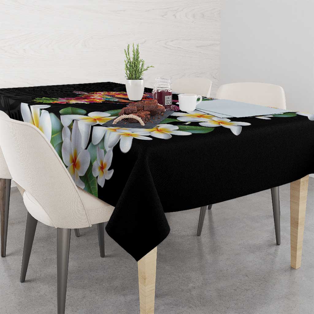 Hawaiian Lei Day Tablecloth Plumeria and Turtle with Polynesian Tribal Pattern
