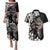 Hawaiian Lei Day Couples Matching Puletasi and Hawaiian Shirt Plumeria and Turtle with Polynesian Tribal Pattern Grayscale Color