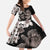 Hawaiian Lei Day Family Matching Off The Shoulder Long Sleeve Dress and Hawaiian Shirt Plumeria and Turtle with Polynesian Tribal Pattern Grayscale Color