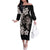 Hawaiian Lei Day Family Matching Off The Shoulder Long Sleeve Dress and Hawaiian Shirt Plumeria and Turtle with Polynesian Tribal Pattern Grayscale Color
