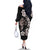 Hawaiian Lei Day Family Matching Off The Shoulder Long Sleeve Dress and Hawaiian Shirt Plumeria and Turtle with Polynesian Tribal Pattern Grayscale Color