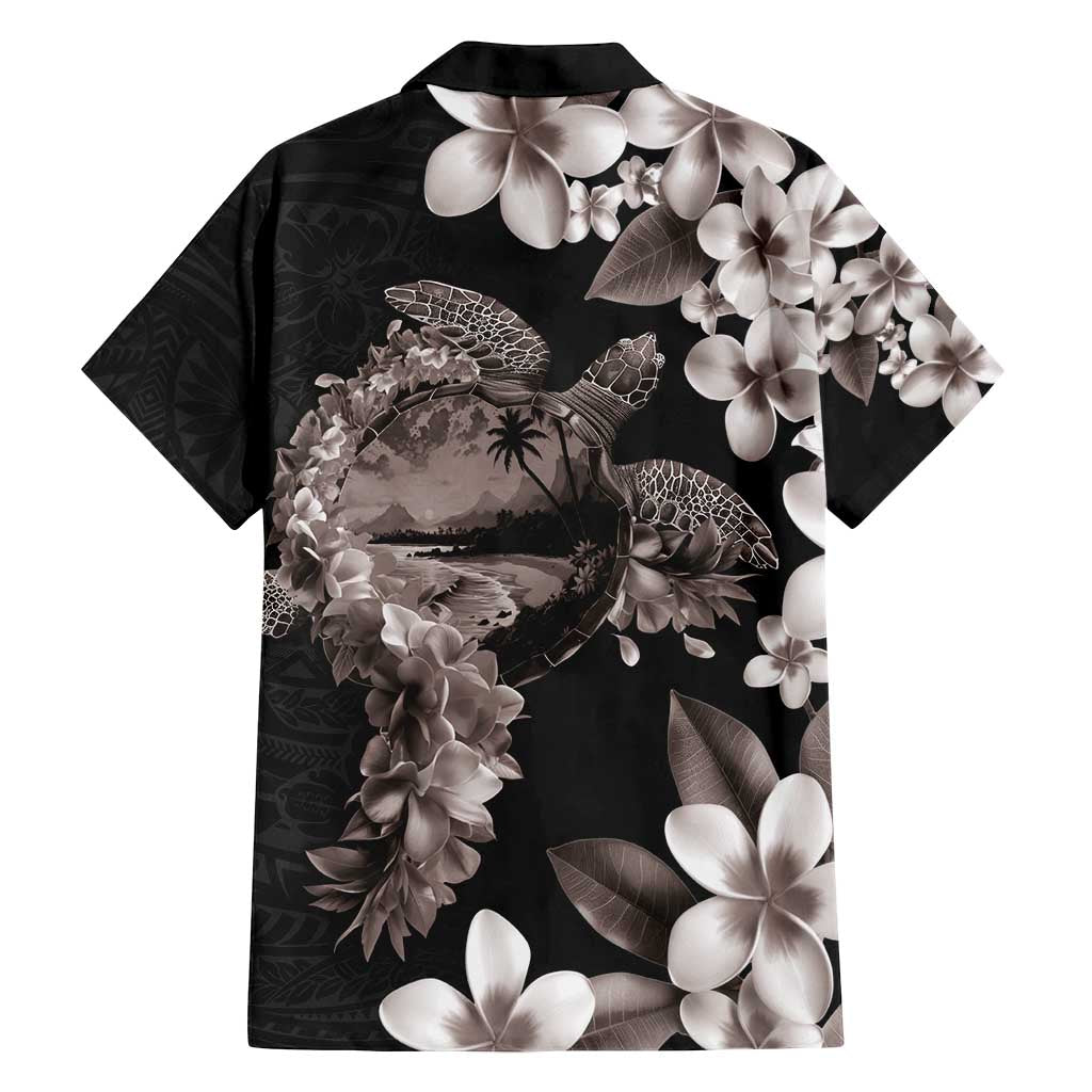 Hawaiian Lei Day Family Matching Off Shoulder Short Dress and Hawaiian Shirt Plumeria and Turtle with Polynesian Tribal Pattern Grayscale Color LT03 - Polynesian Pride