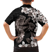Hawaiian Lei Day Family Matching Summer Maxi Dress and Hawaiian Shirt Plumeria and Turtle with Polynesian Tribal Pattern Grayscale Color LT03 - Polynesian Pride