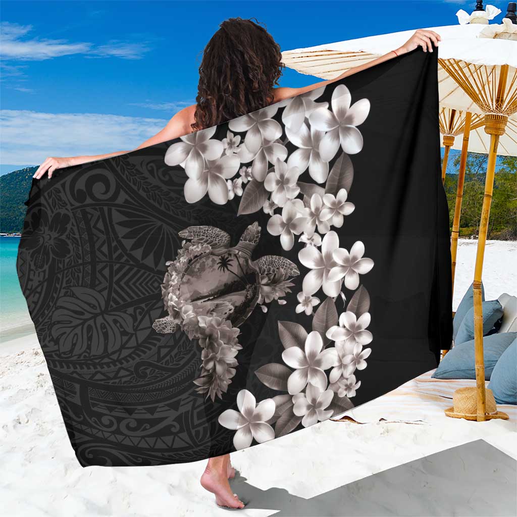 Hawaiian Lei Day Sarong Plumeria and Turtle with Polynesian Tribal Pattern Grayscale Color LT03 One Size 44 x 66 inches Black - Polynesian Pride