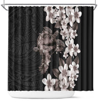 Hawaiian Lei Day Shower Curtain Plumeria and Turtle with Polynesian Tribal Pattern Grayscale Color LT03 Black - Polynesian Pride