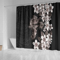 Hawaiian Lei Day Shower Curtain Plumeria and Turtle with Polynesian Tribal Pattern Grayscale Color LT03 - Polynesian Pride
