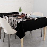 Hawaiian Lei Day Tablecloth Plumeria and Turtle with Polynesian Tribal Pattern Grayscale Color