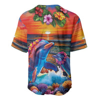 Hawaiian Lei Day Baseball Jersey Dolphins with Colorful Corals and Romantic Sunset LT03 - Polynesian Pride