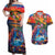 Hawaiian Lei Day Couples Matching Off Shoulder Maxi Dress and Hawaiian Shirt Dolphins with Colorful Corals and Romantic Sunset
