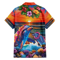 Hawaiian Lei Day Family Matching Summer Maxi Dress and Hawaiian Shirt Dolphins with Colorful Corals and Romantic Sunset LT03 - Polynesian Pride