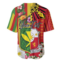 Personalised Hawaii and Philippines Together Baseball Jersey The Emblems with Cultural Symbols Green-Yellow-Red Tricolor LT03 - Polynesian Pride