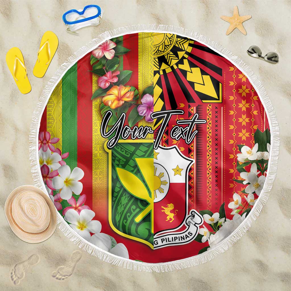 Personalised Hawaii and Philippines Together Beach Blanket The Emblems with Cultural Symbols Green-Yellow-Red Tricolor LT03 One Size 150cm Art - Polynesian Pride