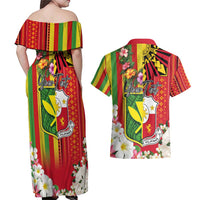 Personalised Hawaii and Philippines Together Couples Matching Off Shoulder Maxi Dress and Hawaiian Shirt The Emblems with Cultural Symbols Green-Yellow-Red Tricolor
