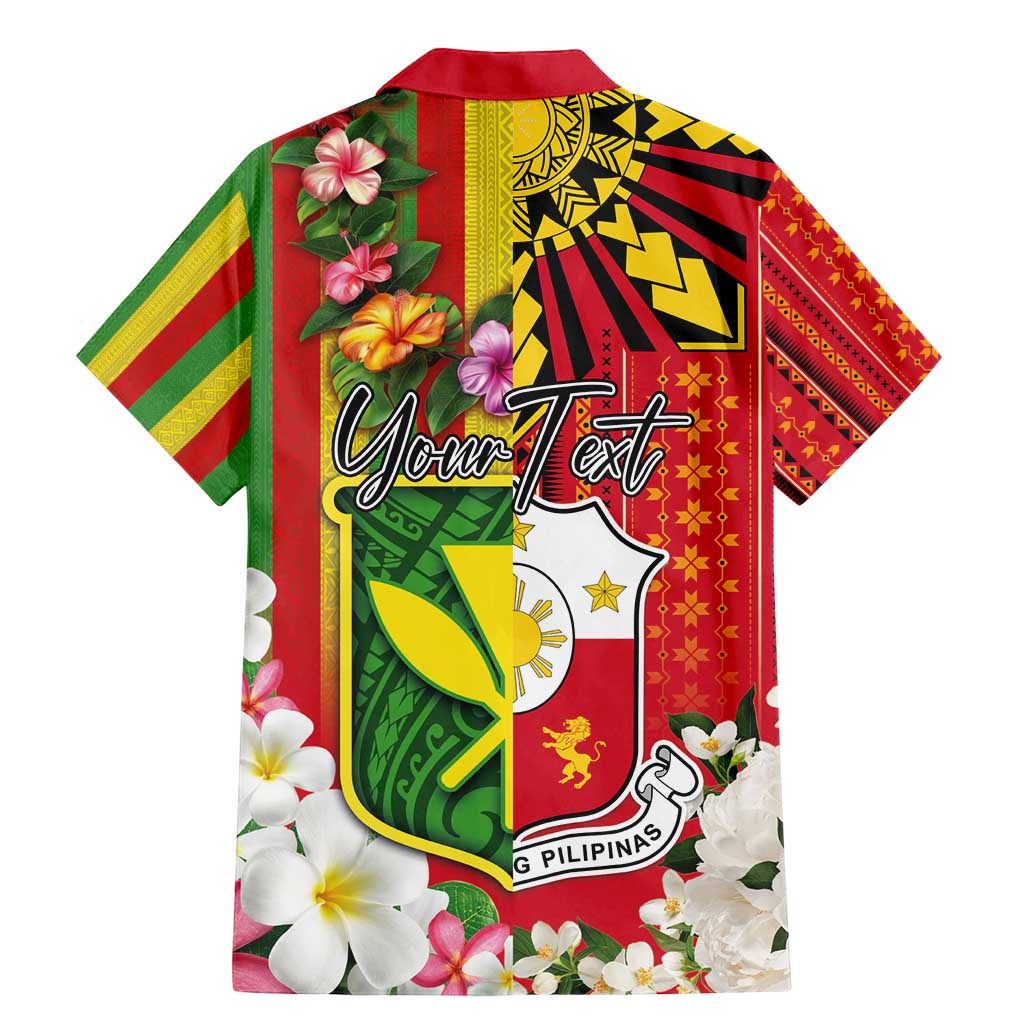 Personalised Hawaii and Philippines Together Family Matching Mermaid Dress and Hawaiian Shirt The Emblems with Cultural Symbols Green-Yellow-Red Tricolor