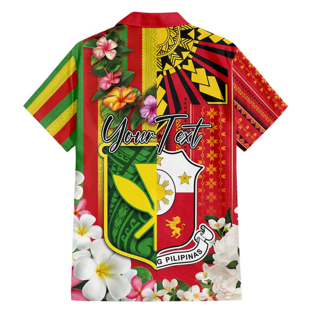 Personalised Hawaii and Philippines Together Family Matching Puletasi and Hawaiian Shirt The Emblems with Cultural Symbols Green-Yellow-Red Tricolor