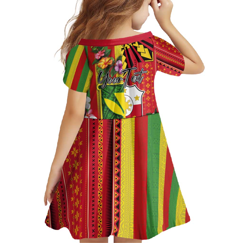 Personalised Hawaii and Philippines Together Family Matching Tank Maxi Dress and Hawaiian Shirt The Emblems with Cultural Symbols Green-Yellow-Red Tricolor LT03 - Polynesian Pride