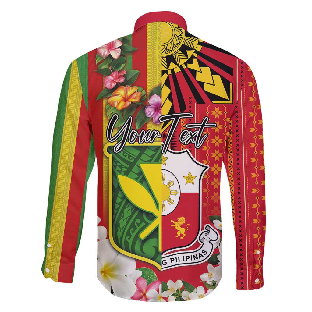 Personalised Hawaii and Philippines Together Family Matching Tank Maxi Dress and Hawaiian Shirt The Emblems with Cultural Symbols Green-Yellow-Red Tricolor LT03 - Polynesian Pride