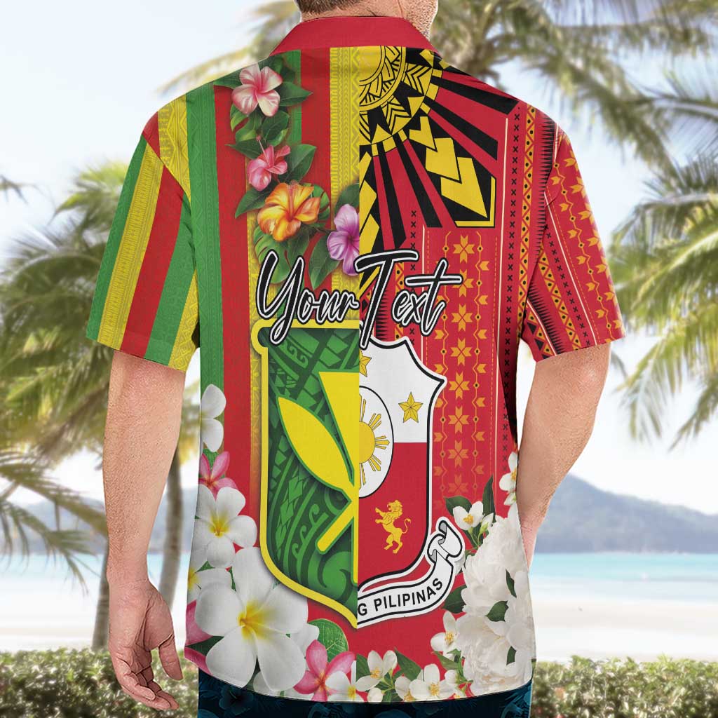 Personalised Hawaii and Philippines Together Hawaiian Shirt The Emblems with Cultural Symbols Green-Yellow-Red Tricolor