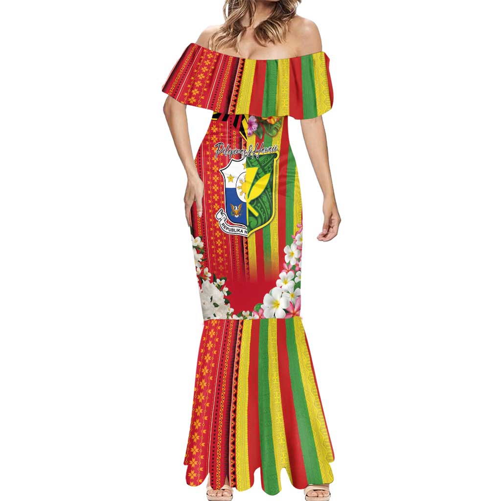 Personalised Hawaii and Philippines Together Mermaid Dress The Emblems with Cultural Symbols Green-Yellow-Red Tricolor