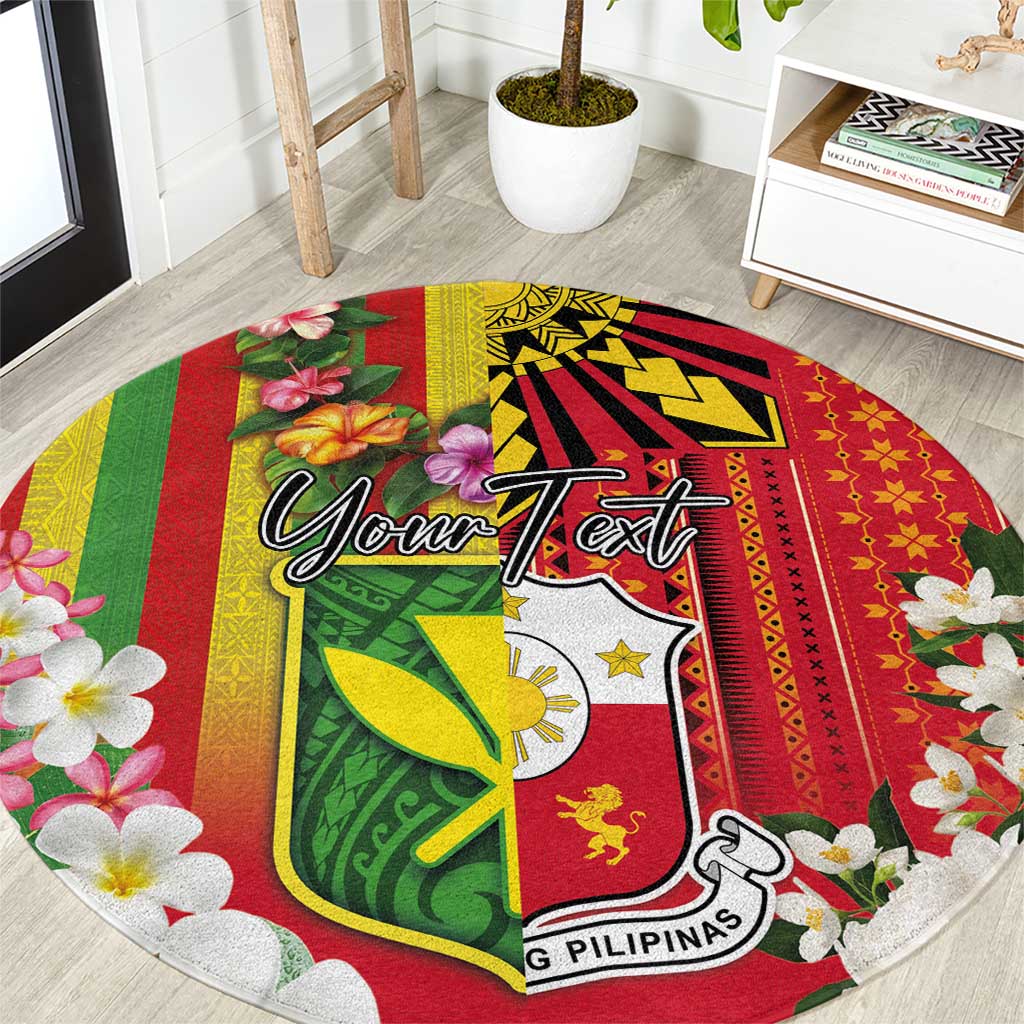 Personalised Hawaii and Philippines Together Round Carpet The Emblems with Cultural Symbols Green-Yellow-Red Tricolor LT03 Art - Polynesian Pride