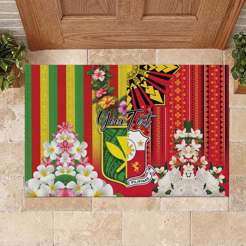 Personalised Hawaii and Philippines Together Rubber Doormat The Emblems with Cultural Symbols Green-Yellow-Red Tricolor LT03 Art - Polynesian Pride