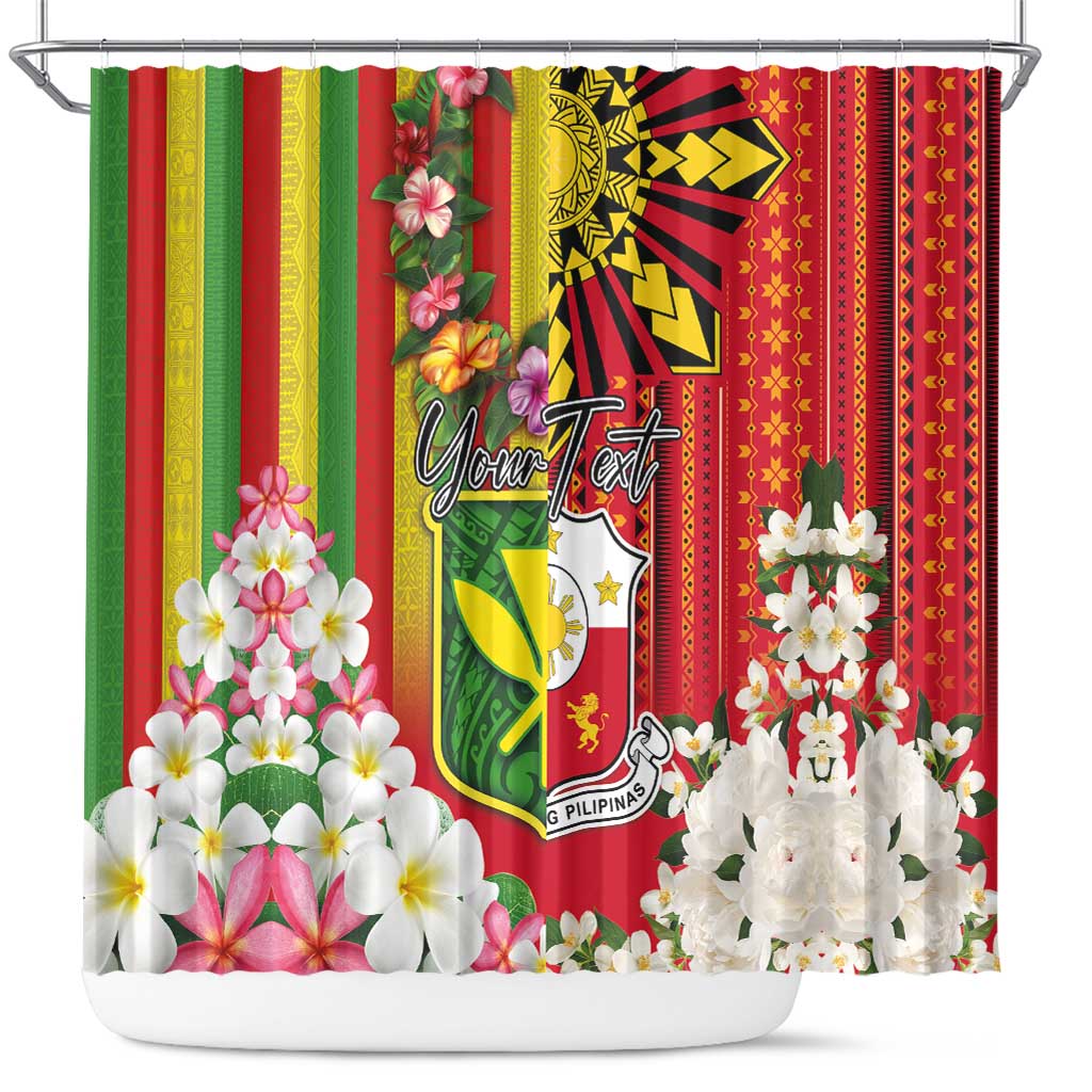 Personalised Hawaii and Philippines Together Shower Curtain The Emblems with Cultural Symbols Green-Yellow-Red Tricolor LT03 Art - Polynesian Pride