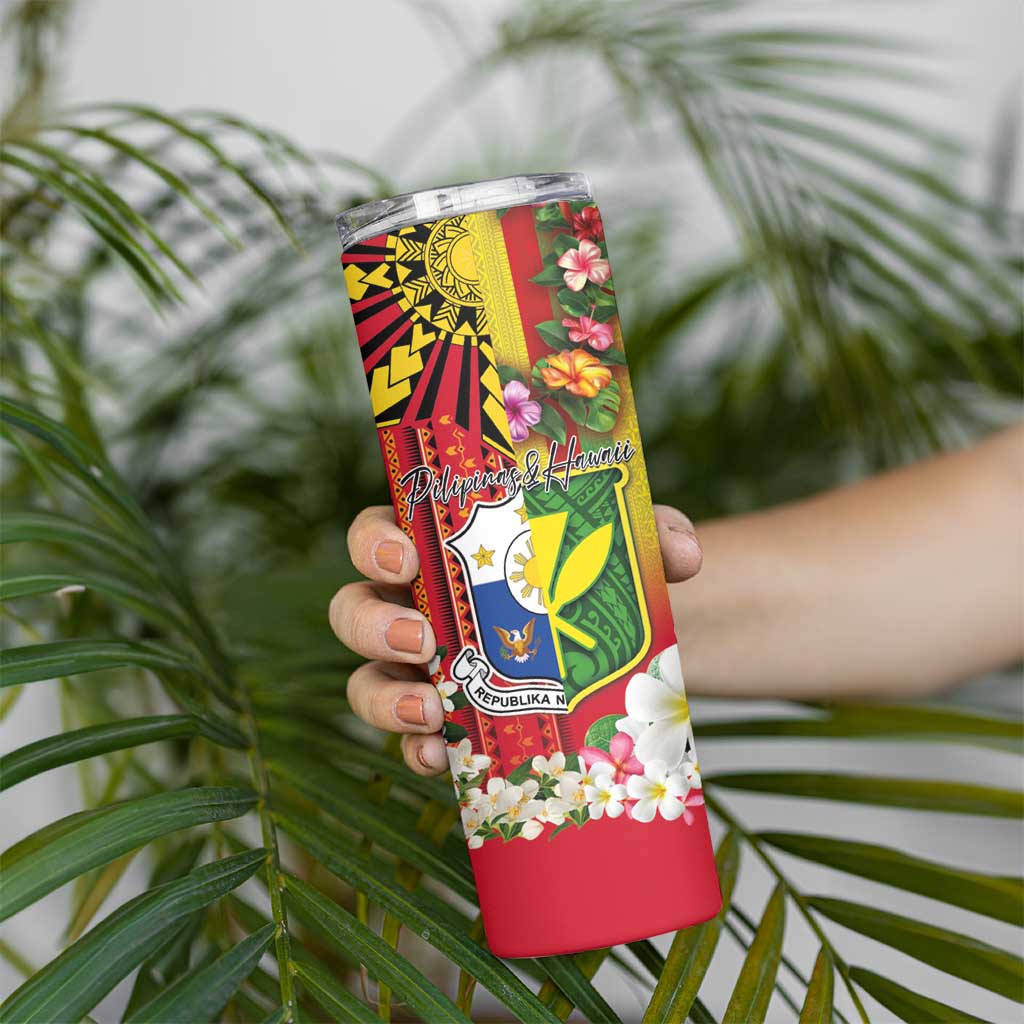 Personalised Hawaii and Philippines Together Skinny Tumbler The Emblems with Cultural Symbols Tricolor