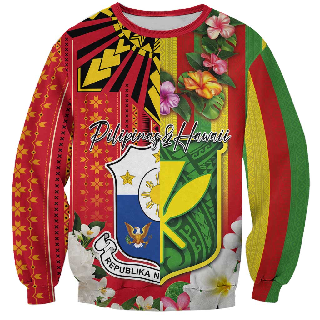 Personalised Hawaii and Philippines Together Sweatshirt The Emblems with Cultural Symbols Green-Yellow-Red Tricolor LT03 Unisex Art - Polynesian Pride