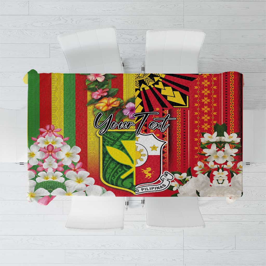 Personalised Hawaii and Philippines Together Tablecloth The Emblems with Cultural Symbols Green-Yellow-Red Tricolor LT03 Art - Polynesian Pride