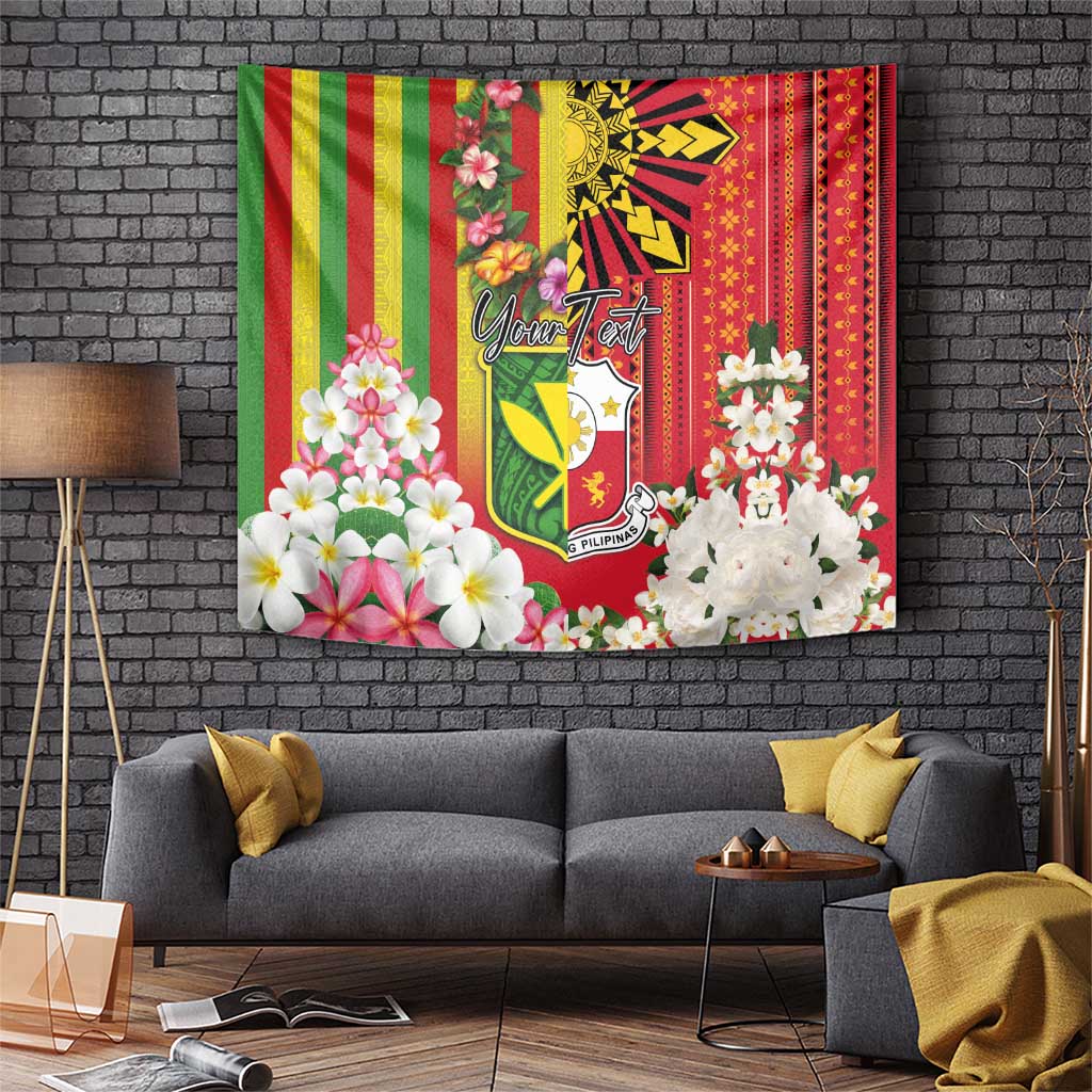 Personalised Hawaii and Philippines Together Tapestry The Emblems with Cultural Symbols Green-Yellow-Red Tricolor LT03 Art - Polynesian Pride