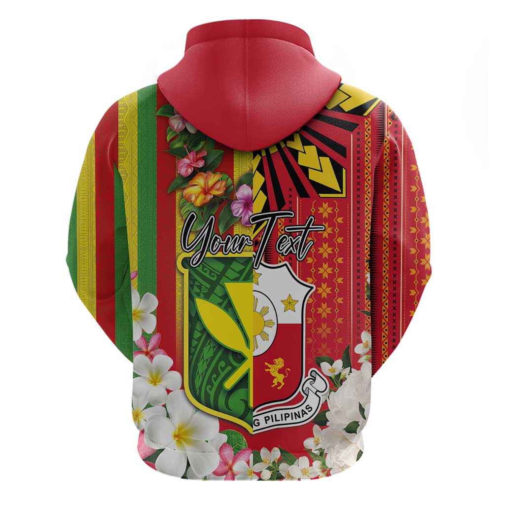 Personalised Hawaii and Philippines Together Zip Hoodie The Emblems with Cultural Symbols Green-Yellow-Red Tricolor