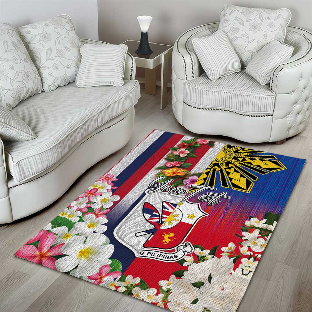 Personalised Hawaii and Philippines Together Area Rug The Emblems with Cultural Symbols Blue-White-Red Tricolor