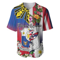 Personalised Hawaii and Philippines Together Baseball Jersey The Emblems with Cultural Symbols Blue-White-Red Tricolor LT03 Art - Polynesian Pride