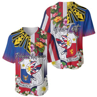 Personalised Hawaii and Philippines Together Baseball Jersey The Emblems with Cultural Symbols Blue-White-Red Tricolor LT03 - Polynesian Pride