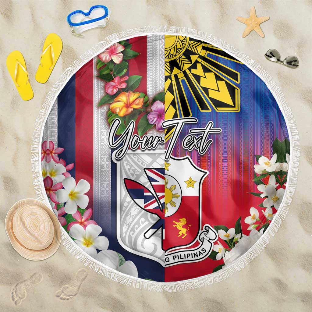 Personalised Hawaii and Philippines Together Beach Blanket The Emblems with Cultural Symbols Blue-White-Red Tricolor LT03 One Size 150cm Art - Polynesian Pride