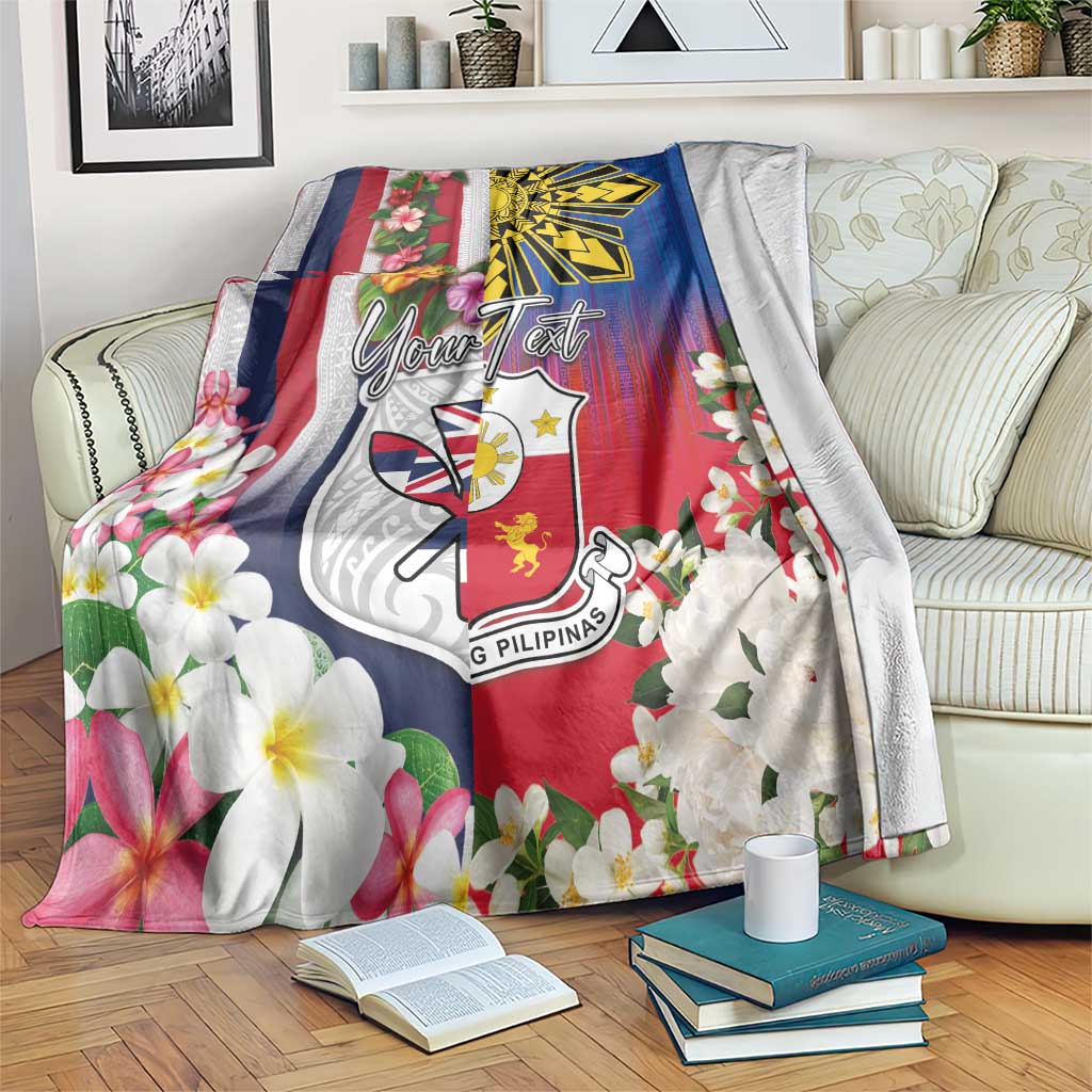 Personalised Hawaii and Philippines Together Blanket The Emblems with Cultural Symbols Blue-White-Red Tricolor LT03 Art - Polynesian Pride