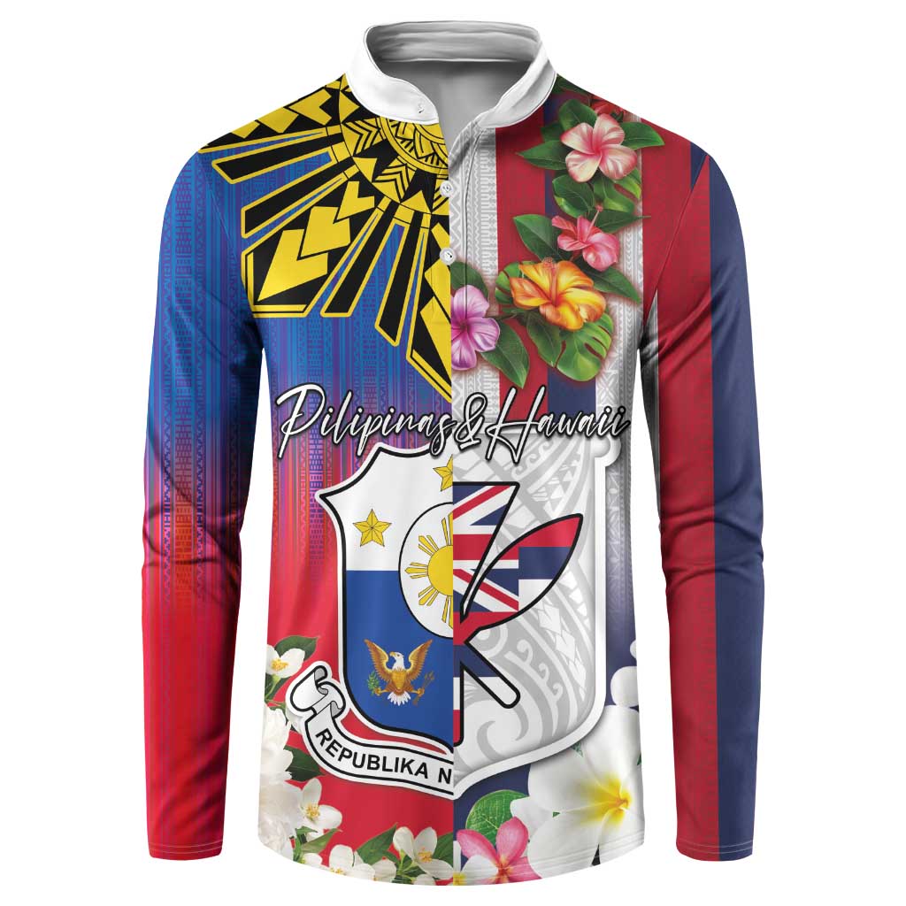 Personalised Hawaii and Philippines Together Button Sweatshirt The Emblems with Cultural Symbols Blue-White-Red Tricolor LT03 Art - Polynesian Pride