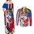Personalised Hawaii and Philippines Together Couples Matching Off Shoulder Maxi Dress and Long Sleeve Button Shirt The Emblems with Cultural Symbols Blue-White-Red Tricolor