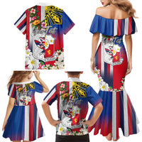 Personalised Hawaii and Philippines Together Family Matching Mermaid Dress and Hawaiian Shirt The Emblems with Cultural Symbols Blue-White-Red Tricolor
