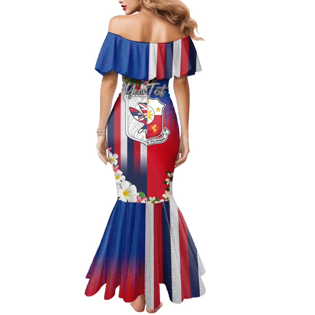 Personalised Hawaii and Philippines Together Family Matching Mermaid Dress and Hawaiian Shirt The Emblems with Cultural Symbols Blue-White-Red Tricolor