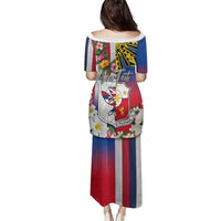 Personalised Hawaii and Philippines Together Family Matching Puletasi and Hawaiian Shirt The Emblems with Cultural Symbols Blue-White-Red Tricolor