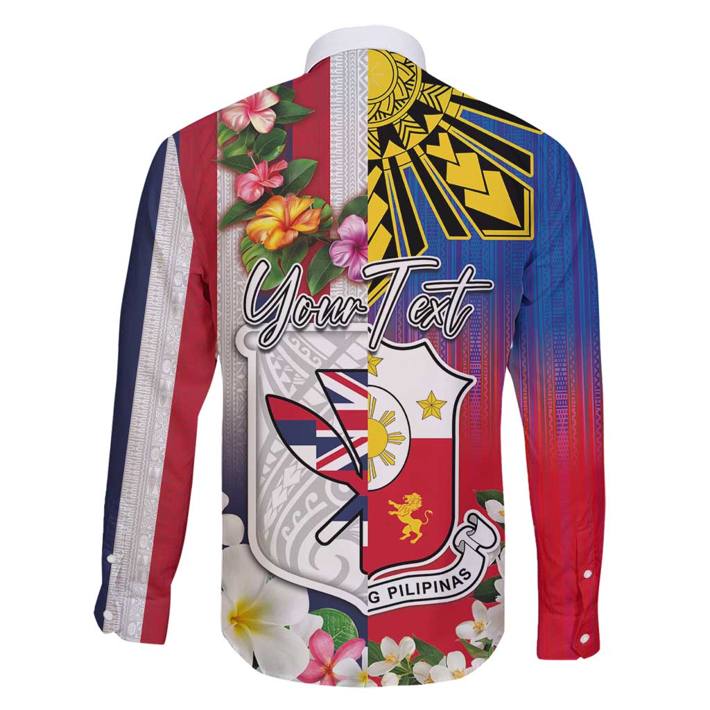 Personalised Hawaii and Philippines Together Family Matching Summer Maxi Dress and Hawaiian Shirt The Emblems with Cultural Symbols Blue-White-Red Tricolor LT03 - Polynesian Pride