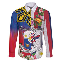Personalised Hawaii and Philippines Together Family Matching Tank Maxi Dress and Hawaiian Shirt The Emblems with Cultural Symbols Blue-White-Red Tricolor LT03 Dad's Shirt - Long Sleeve Art - Polynesian Pride
